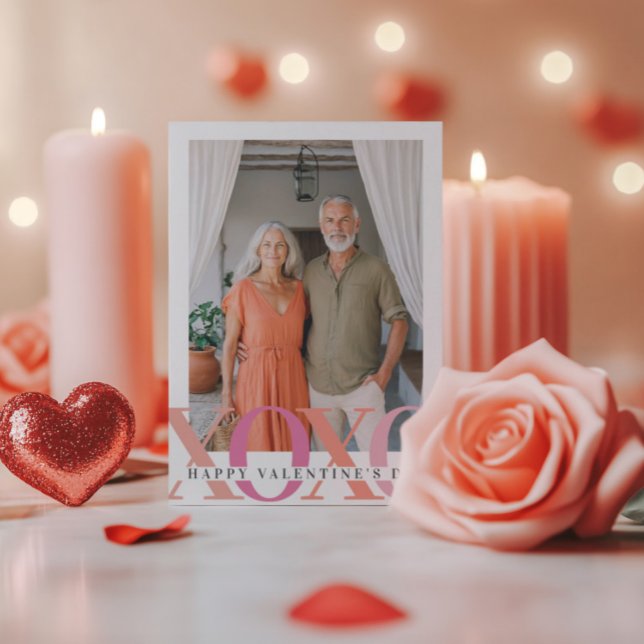 Cartão De Festividades Namorados felizes Foto rosa moderna (Criador carregado)