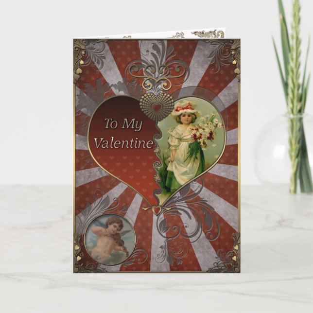 Cartão De Festividades Namorados - Garota com um buquê de flores. (Frente)