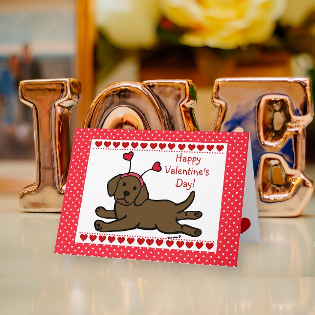 Cartão De Festividades Namorados Inocente de Chocolate Labrador (Innocent Chocolate Labrador Puppy Valentine's Day Card for Labrador Owners!!  Cute Cartoon Design.)