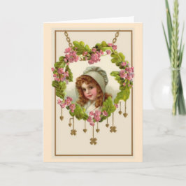 Cartão De Festividades Namorados Irlandês Rosa Verde-Rosa Shamrocks Vinta