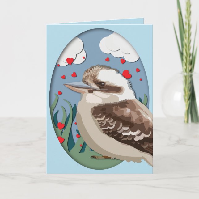 Cartão De Festividades Namorados Kookaburra ama corações de pássaros aust (Frente)