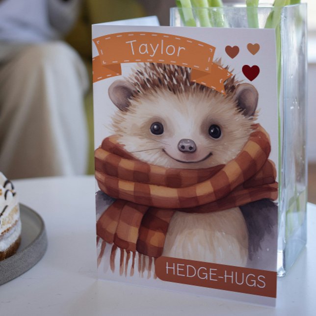 Cartão De Festividades Namorados personalizados de Hedgehog Hedgehugs (Cute Hedgehog Hedgehugs personalized Valentines Holiday Card from Ricaso. Hedgehog hugs add own name)