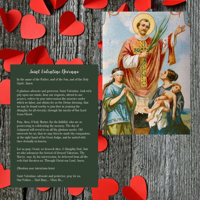 Cartão De Festividades Namorados Santo católico Novenna Prayer (Religious Christian Catholic Saint Valentine Novenna Prayer Vintage Valentines Day Holiday Card)