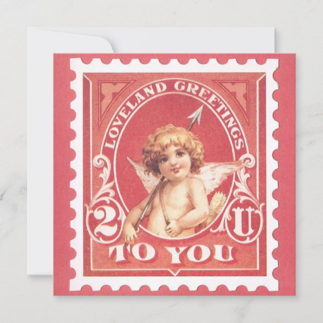 Cartão De Festividades Namorados Saudações Cupid Red Stamp Dia de os namo (Frente)