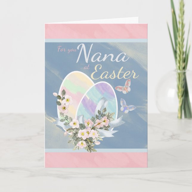 Cartão De Festividades Nana Easter Card With Eggs And Flowers (Frente)