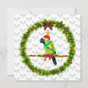 Cartão De Festividades Nanday Conure Papais noeis com Holly Leaves e Wrea