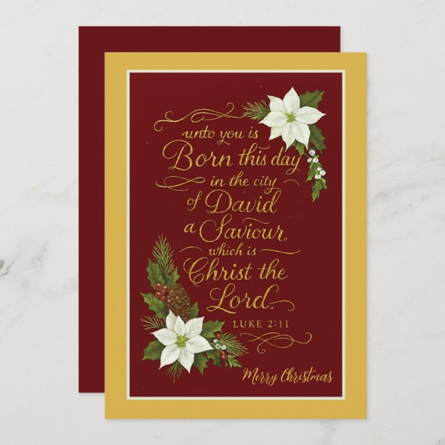 Cartão De Festividades Nascer Este Dia - Luke 2:11 Bênção de Natal (Frente/Verso)