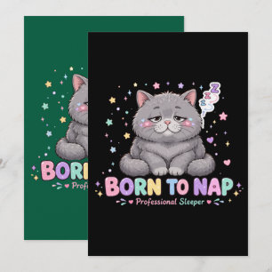 Cartão De Festividades Nascido para Dormir Gatinho Kawaii