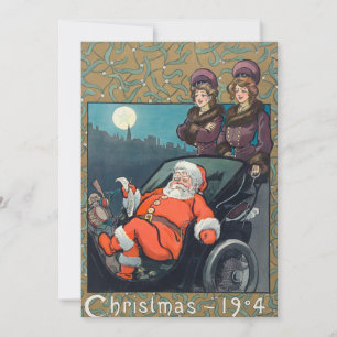 Cartão De Festividades Natais vintages 1904 Santa Claus Women and Moon