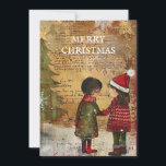 Cartão De Festividades Natais vintages Árvore Neve<br><div class="desc">Natais vintages cumprimentando cartão com a pintura de duas crianças em pé na neve diante de uma árvore de Natal. O texto diz, "Feliz Natal" mas é personalizável para sua própria saudação. Personalizado no verso com sua mensagem e seu nome. Entre em contato comigo para obter assistência com sua personalização...</div>