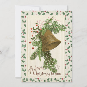 Cartão De Festividades Natais vintages Bell Evergreen Joyful Holly