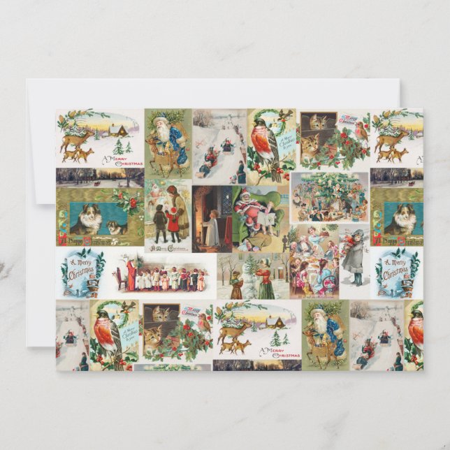 Cartão De Festividades Natais vintages - Colagem Antiquada Xmas (Frente)