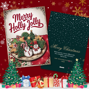 Cartão De Festividades Natais vintages com bonecos de Neve e Árvores