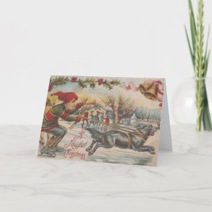 Cartão De Festividades Natais vintages De Ice Com Cão