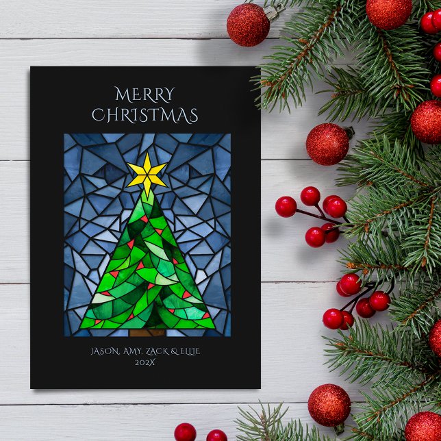 Cartão De Festividades Natais vintages De Vidro Estampado (Vintage stained glass Christmas tree)