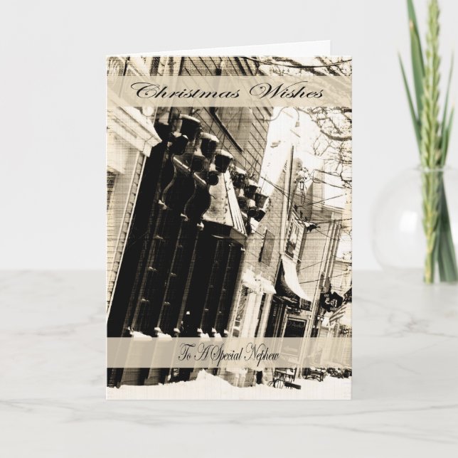 Cartão De Festividades Natais vintages Desejos, sobrinho (Frente)