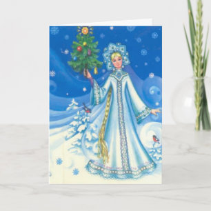 Cartão De Festividades Natais vintages, donzela de neve