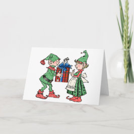 Cartão De Festividades Natais vintages Elves - Presente