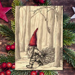 Cartão De Festividades Natais vintages Gnome cortando árvore de Natal<br><div class="desc">Natais vintages Gnomo Cortando e Puxando Cartão de Feriado de Árvore de Natal.</div>