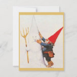 Cartão De Festividades Natais vintages Gnome Fazer Snowman<br><div class="desc">Natais vintages Gnome Fazer Snowman Holiday Card.</div>