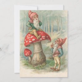 Cartão De Festividades Natais vintages Gnomo Sentados em Um Cogumelo