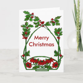 Cartão De Festividades Natais vintages Holly e Pointsettia