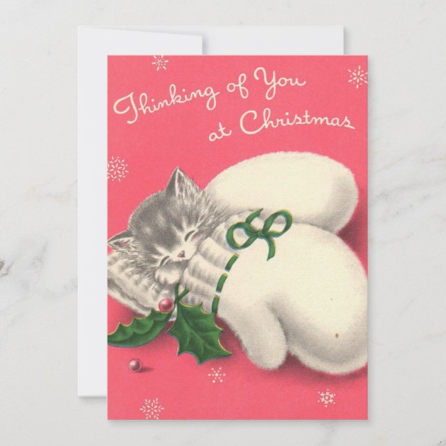 Cartão De Festividades Natais vintages Kitten Mittens (Frente)