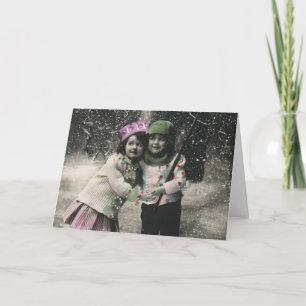 Cartão De Festividades Natais vintages, Melhores Amigos em Pele