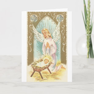Cartão De Festividades Natais vintages Natividade Angel