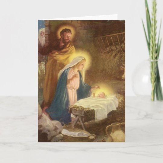 Cartao De Festividades Natais Vintages Natividade Mary Joseph Baby Jesus Zazzle Com Br