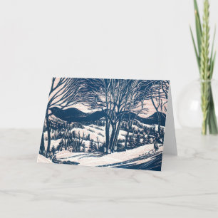 Cartão De Festividades Natais vintages, paisagem da montanha de inverno