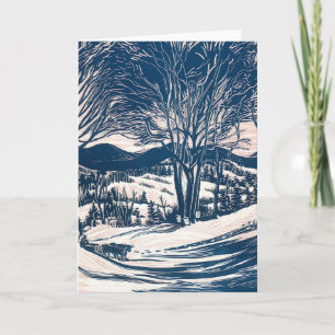 Cartão De Festividades Natais vintages, paisagem da montanha de inverno
