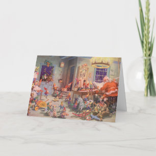 Cartão De Festividades Natais vintages, Papai Noel com o Workshop Elves