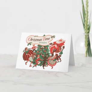 Cartão De Festividades Natais vintages Papai Noel e Filhos Dançando