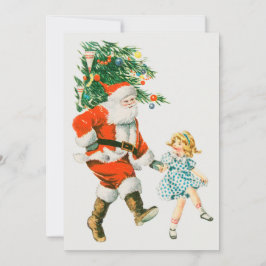 Cartão De Festividades Natais vintages Papai Noel e Menina