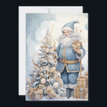 Cartão De Festividades Natais vintages Papais noeis Azul Dourado<br><div class="desc">Natais vintages elegantes cumprimentando cartão com Papai Noel vestindo um terno azul e dourado e colocando presentes debaixo de uma árvore. Personalizado no verso com sua mensagem e seu nome. Entre em contato comigo para obter assistência com sua personalização ou para solicitar outros produtos Zazzle correspondentes ou coordenadores.</div>