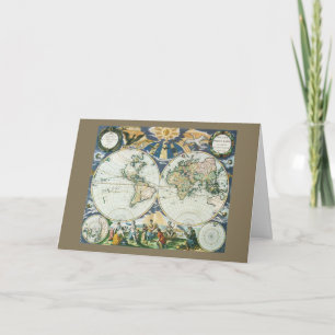 Cartão De Festividades Natais vintages, Paz na Terra, Antigo Mapa do Mund