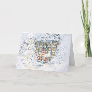 Cartão De Festividades Natais vintages Placa Árvore de Neve Estampada