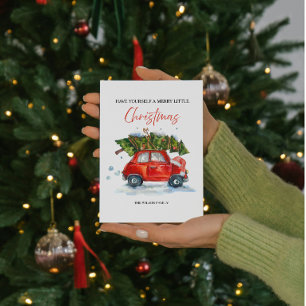 Cartão De Festividades Natais vintages Red Car & Tree