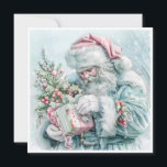 Cartão De Festividades Natais vintages Santa Claus Pastel<br><div class="desc">Legant vintage pastel,  rosa e Papai Noel azul. Personalizado no verso com sua mensagem e seu nome. Entre em contato comigo para obter assistência com sua personalização ou para solicitar outros produtos Zazzle correspondentes ou coordenadores.</div>