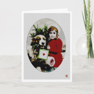 Cartão De Festividades Natais vintages Santo Bernard Dog Card