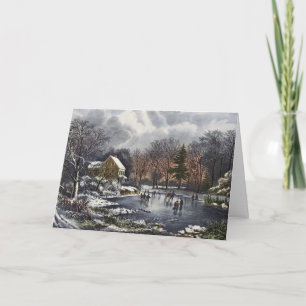 Cartão De Festividades Natais vintages, Skateres de inverno Precoce em um