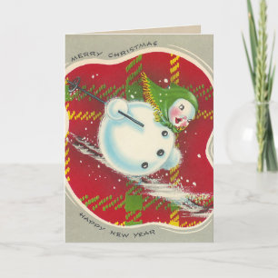 Cartão De Festividades Natais vintages Snowman Card