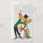 Cartão De Festividades Natais vintages Snowman Com Rapariga<br><div class="desc">Bonito Retro Natal vintage Snowman Com Rapariga No Cartão De Férias De Neve.</div>