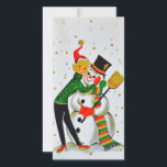 Cartão De Festividades Natais vintages Snowman Com Rapariga<br><div class="desc">Bonito Retro Natal vintage Snowman Com Rapariga No Cartão De Férias De Neve.</div>