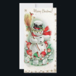 Cartão De Festividades Natais vintages Snowman dança com ângulos<br><div class="desc">Bonito Retro Natal vintage Snowman Dança Com Anjos No Cartão De Férias De Neve.</div>