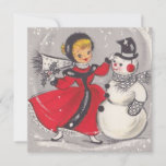 Cartão De Festividades Natais vintages Snowman Dançando Com Rapariga<br><div class="desc">Bonita Retrorista Natal vintage Snowman Dançando Com Cartão De Feriado Para Rapariga.</div>