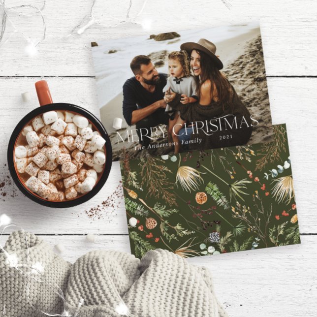 Cartão De Festividades Natal 1 foto-aquarela botânica holi floral (Criador carregado)