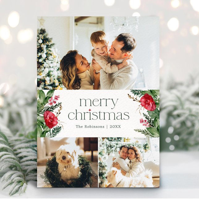 Cartão De Festividades Natal 3 Foto de inverno Verde Botânico (Criador carregado)