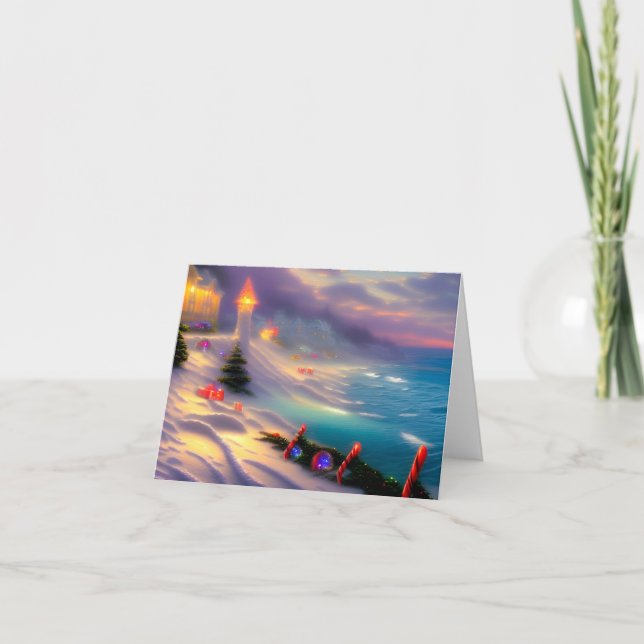 Cartão De Festividades Natal à beira-mar (Frente)